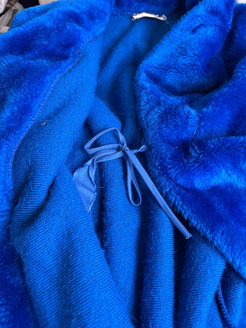 Vtg Robe Furry Fluffy Plush Blue Belted Long Robe/Coat Small Inside/Outside Tie - Picture 3 of 5